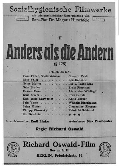 Anders als die Andern / Different from the Others / Jiný než jiní  (1919)